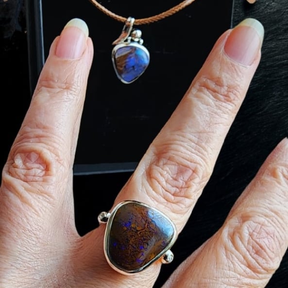 Image of Life in Twilight Boulder Opals in Sterling Silver - Ring & Pendant Set