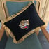 Black velvet cushion  with leopard embroidery patch and gold fringing Image 5