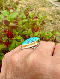 Image 3 of Rare Early Kingman Turquoise 22 Karat Gold and Sterling Silver ring