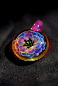 Image 3 of psychedelic sunflower pendant with uv reactive center dots 💜🌼✨️