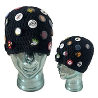 Image 3 of Black Fitted Beanie w/ Buttons
