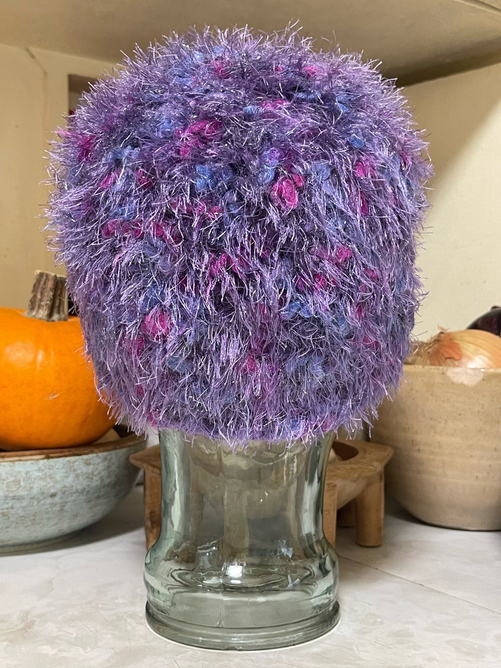 Cool Hand Knit Purple Fun Fur Hat 