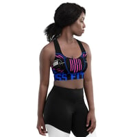 Image 4 of BOSSFITTED Black Neon Pink and Blue Longline Sports Bra