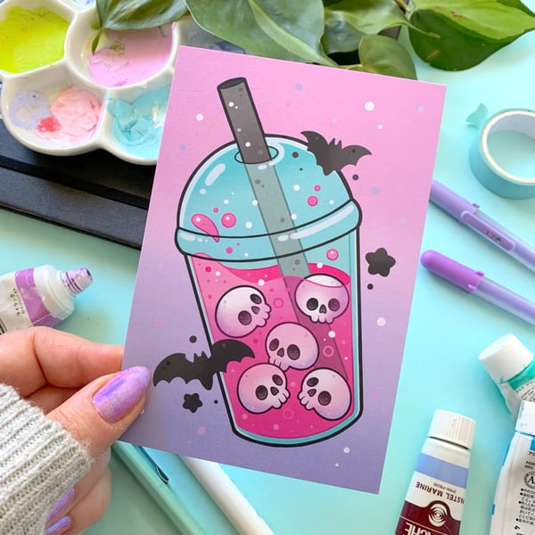 Image of Pearlescent Pink Spooky Boba PRINT