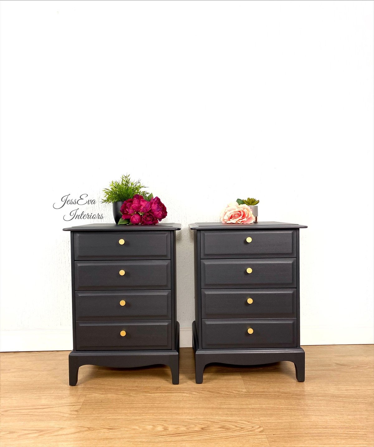 Stag Minstrel BEDSIDE TABLES / BEDSIDE CABINETS / CHEST OF DRAWERS painted in dark grey