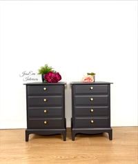 Image 1 of Stag Minstrel BEDSIDE TABLES / BEDSIDE CABINETS / CHEST OF DRAWERS painted in dark grey