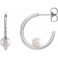 Image 1 of Sterling silver pearl & diamond hoops 