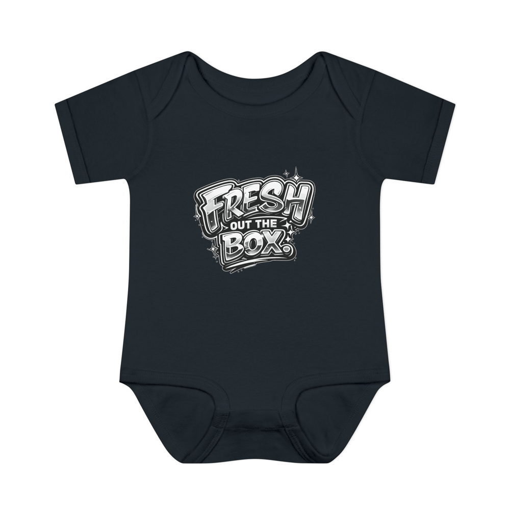 Image of Baby boy Baby Bodysuit "Fresh Out The Box" Graphic Onesie — Newborn Gift