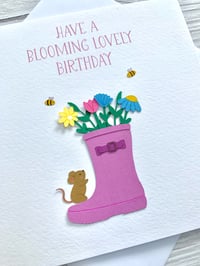 Image 3 of Handmade Flowers in Welly Boot Birthday Card - Charming Garden-Inspired Card 