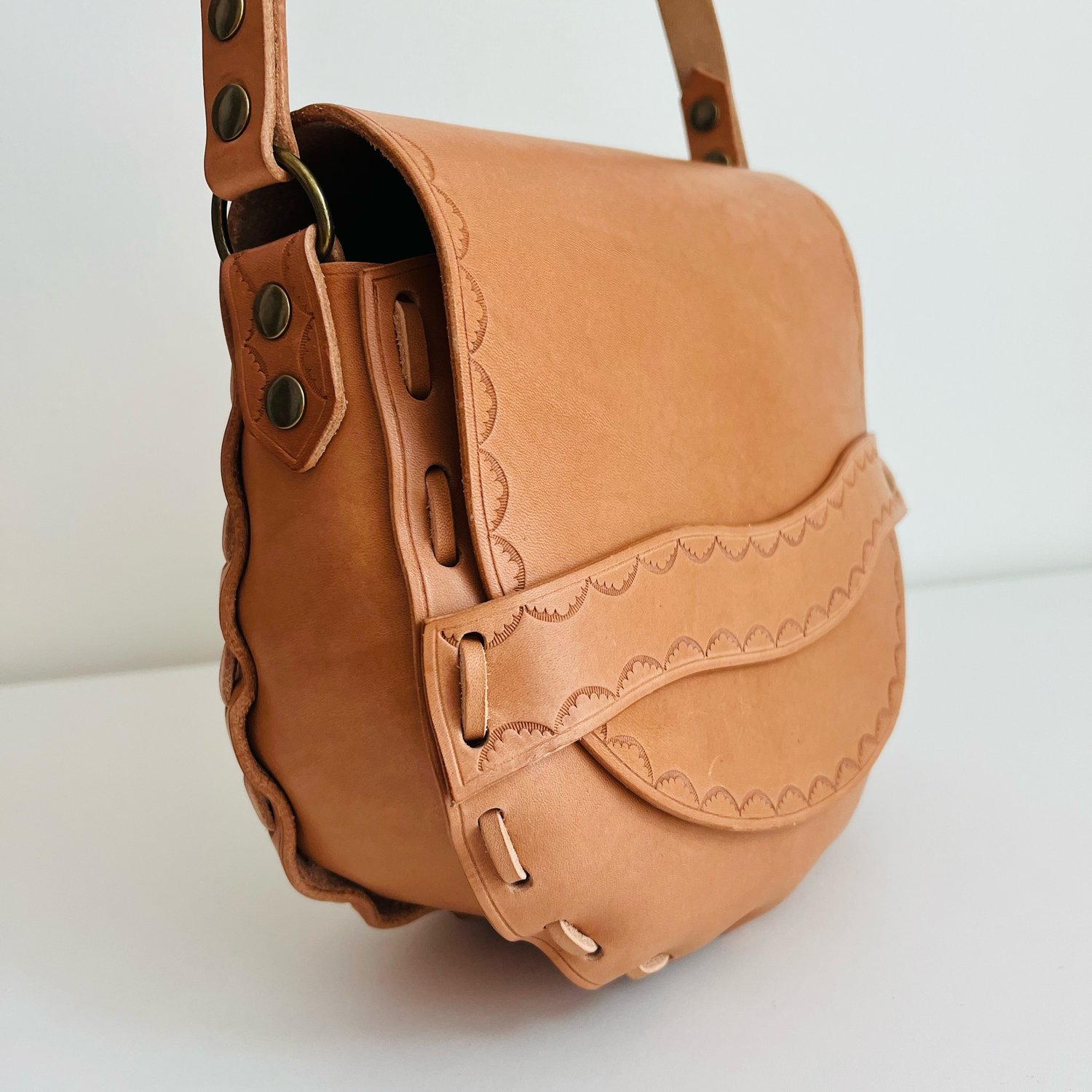 Image of Natural Vachetta Crossbody Saddle Bag