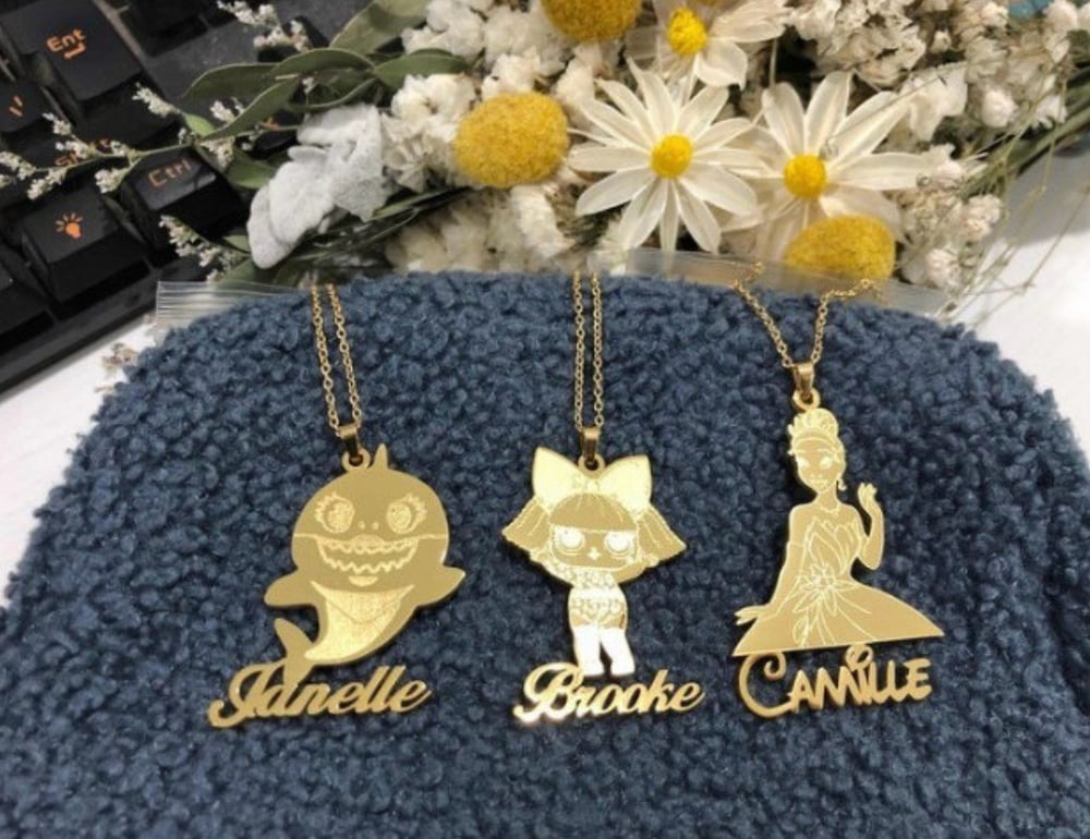 Image of Gold plated Custom cartoon character necklaces with name