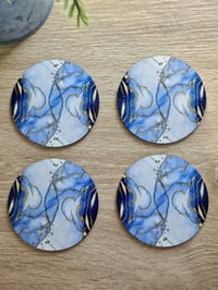 Image 3 of Blue and Gold Marble Coasters - 4 pack