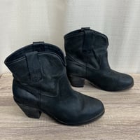 Image 9 of CIRCLE G two in one distressed black studded round tie ankle boots