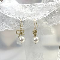 Image 3 of Pearl Bow Drop Earrings