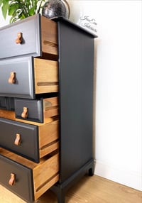 Image 5 of Stag Minstrel Chest Of Drawers  / Stag Tallboy painted in black with leather handles 