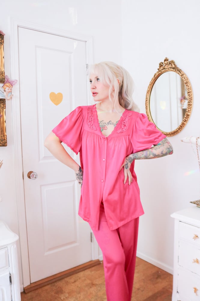 Image of Vintage Adonna Hot Pink Two Piece PJ Set (Large)