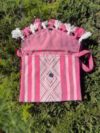 Image 2 of Knit Crossbody with Poms - Pink