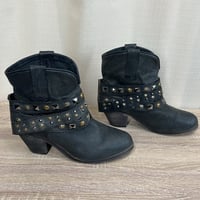 Image 3 of CIRCLE G two in one distressed black studded round tie ankle boots