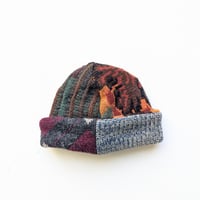 Image 1 of Upcycled Reversible Beanie orange flower x argyle