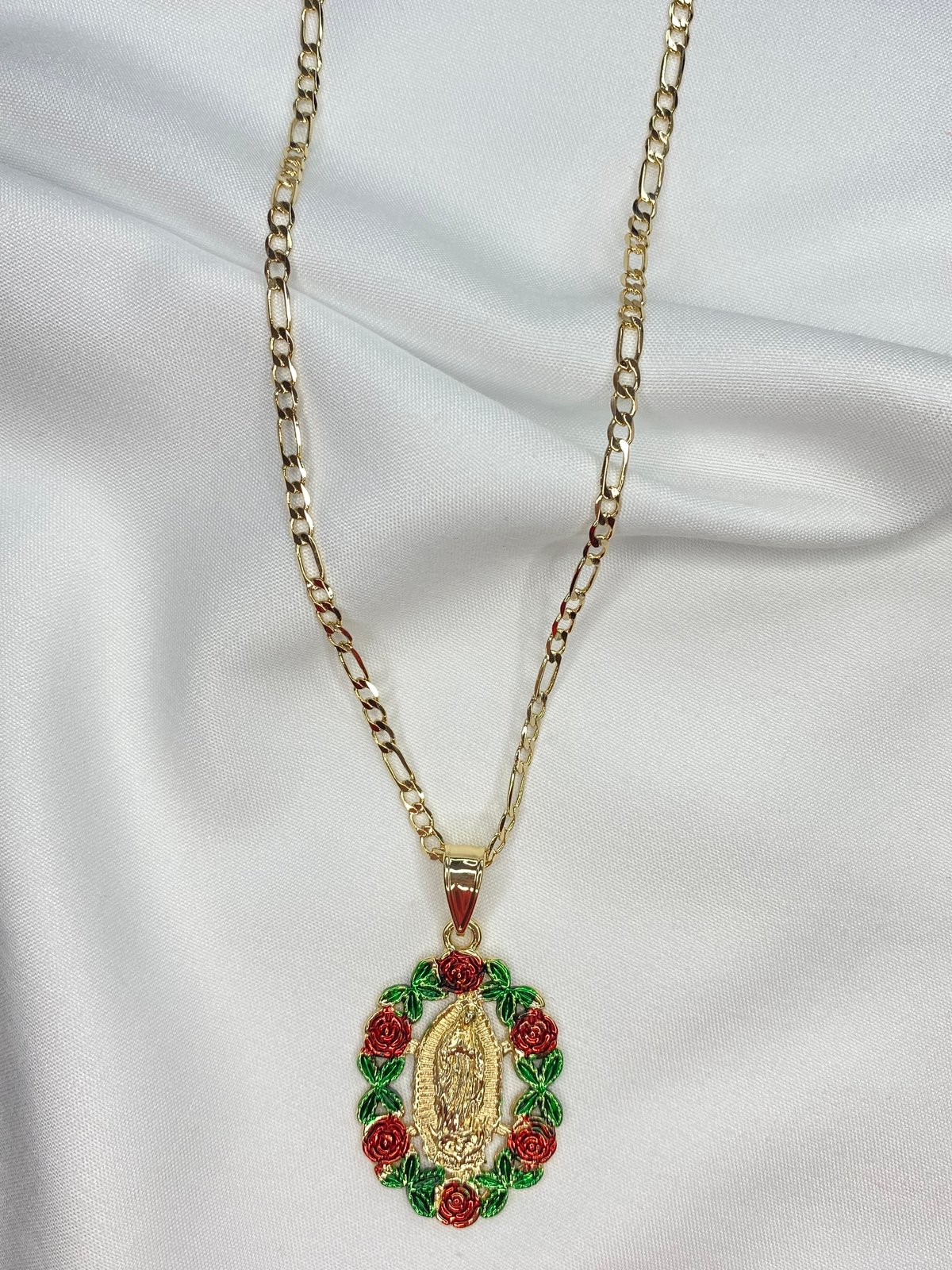 virgin mary necklace with roses