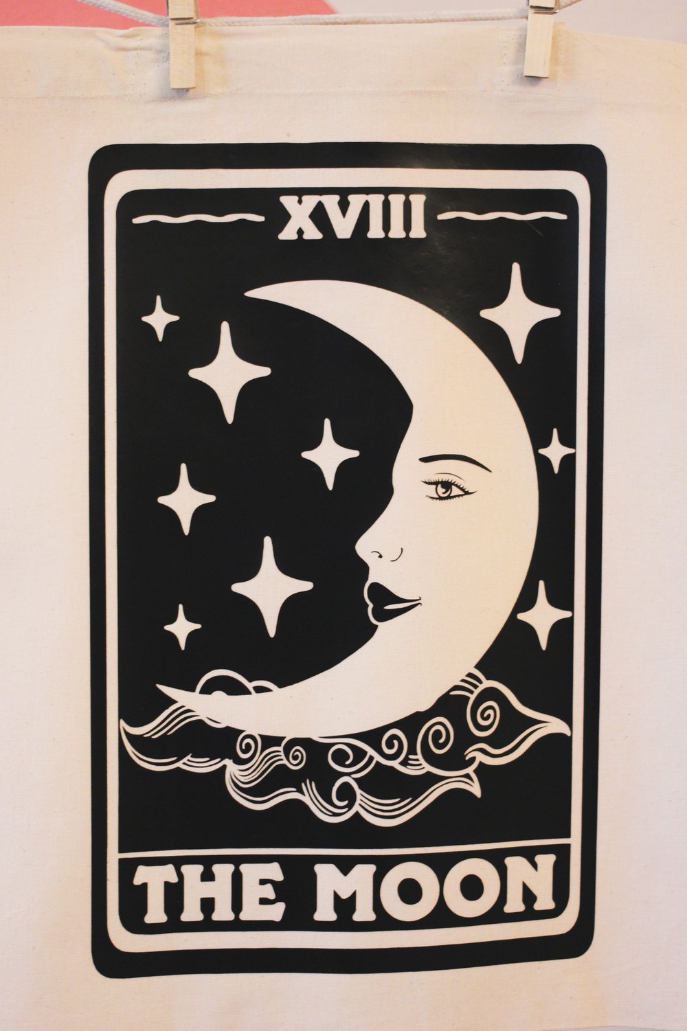 The Moon Tote Bag in Thick Organic Cotton Tarot Card Pattern