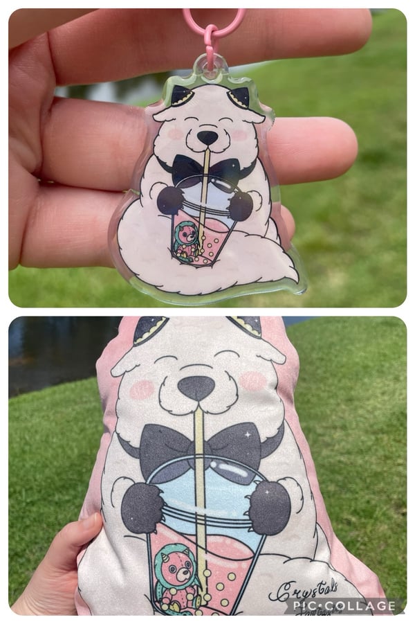 Image of Fluffy Dog Plush Pillow & Acrylic Keychains