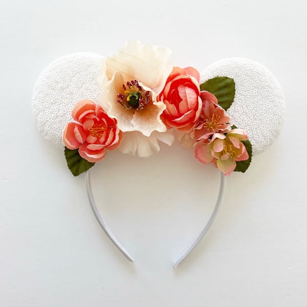 Image of White Ears with Peach and Coral Florals