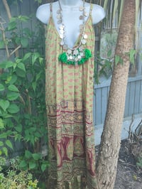 Image 9 of PEFKOS MAXI DRESS - Green browns Size 10-18 uk