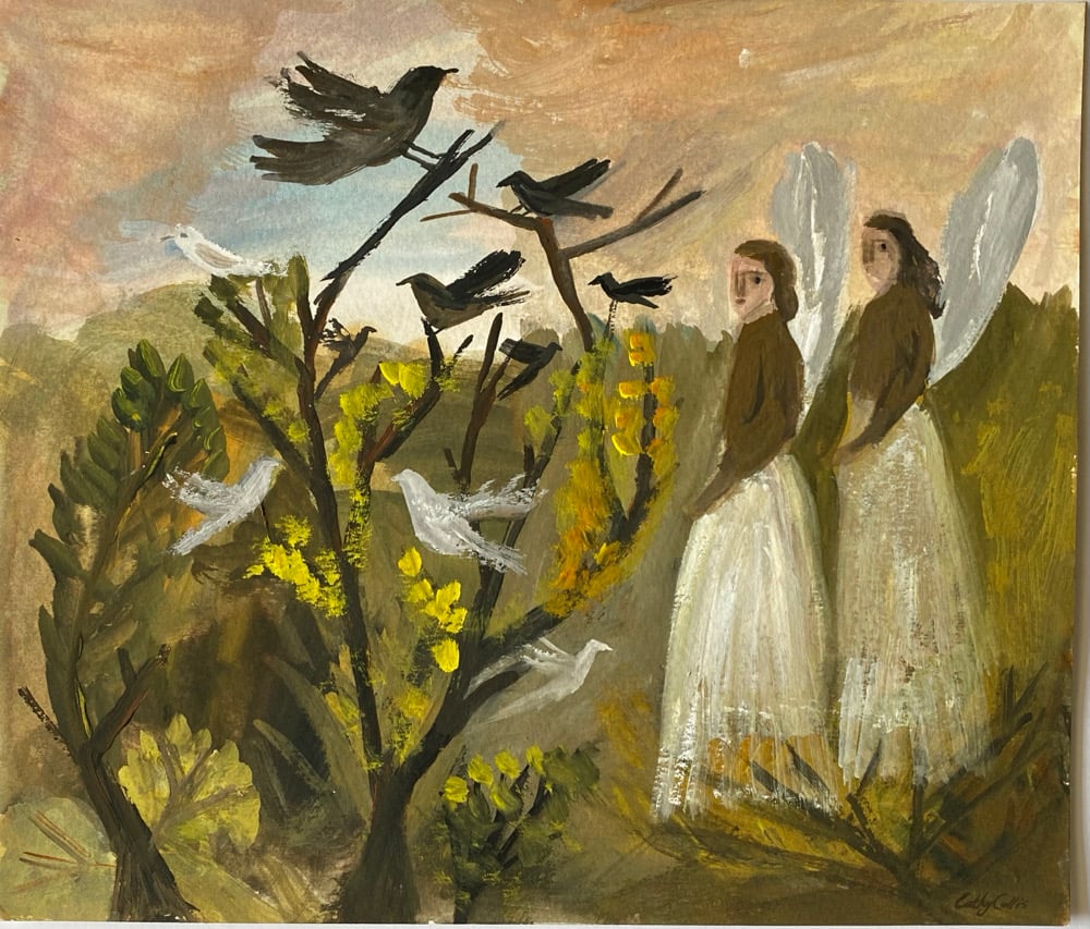 Image of Each evening angels came to watch the birds - original painting