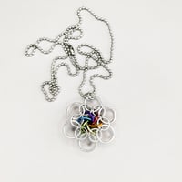 Image 2 of Rainbow Spirograph Flower Pendant