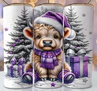 Purple Christmas highland cow 20oz subliamtion tumbler