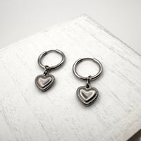 Image 5 of Heart Pendant Hoop Earrings