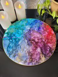 Image 1 of 14" Lazy Susan Turntable Epoxy Resin Art 'The Four of Wands'