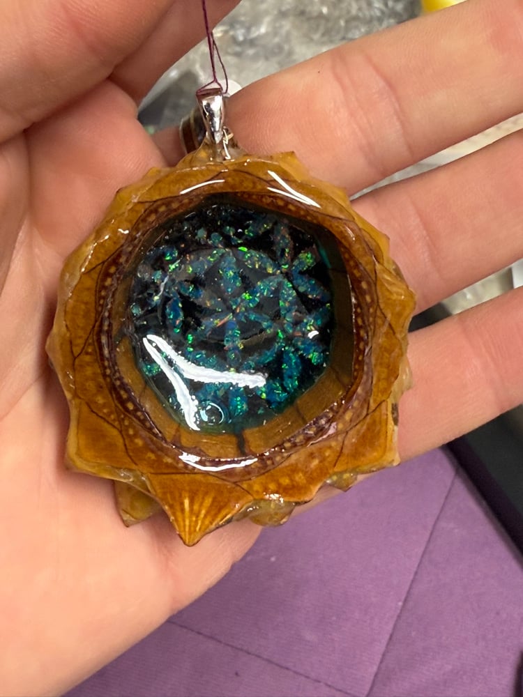 Image of Crushed Opal and Shungite Flower of Life Pinecone Charm | PNW Handcrafted Art | #126