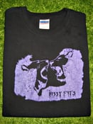 Image of the hissy fits "two lions" black t-shirt, purple