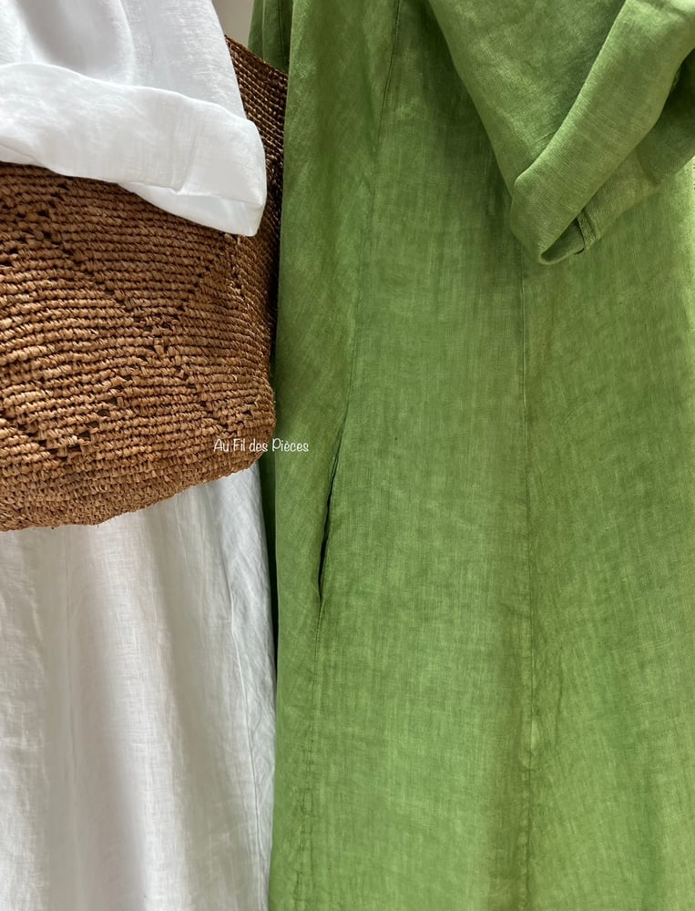 Image of Robe en Lin Alizé Vert Prairie