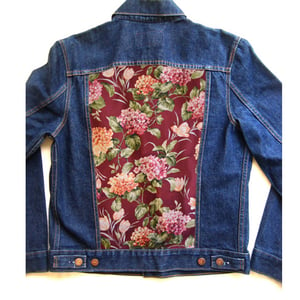 Image of Women's Customized Maroon Floral Denim Jacket