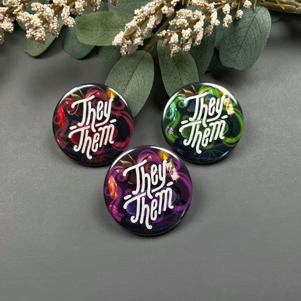 Witchy Pronouns Button / Purple Version