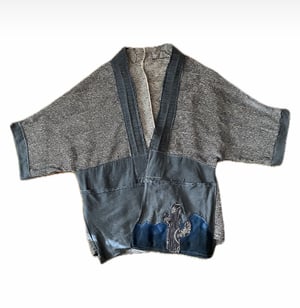 Image of Nwn- ブル BlueJai🐦 Hand Painted Kimono In Washed denim & Baggy sleeves 