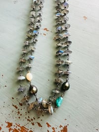 Image 14 of wire wrapped labradorite opal and Tahitian pearl necklace