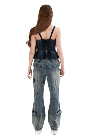 Image of K16CH1 - Flared Biker Denim Jeans