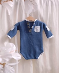 Image 1 of Baby Boy bodysuit for Sitter Photoshoots |Liam | 9-12 months | blue jeans