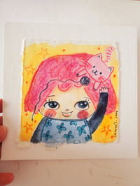 Image 5 of Girls and cats watercolor paintings