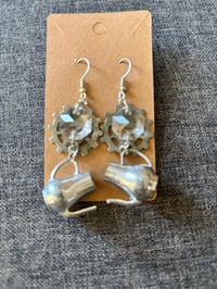 Steampunk repurposed Gearings chandelier crystals and tea pots
