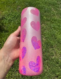 Image 3 of Pink Glittered Heart Tumbler 20oz Skinny 