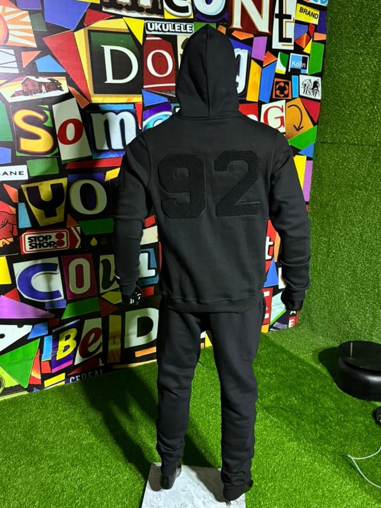 Image of 92 CHENILLE HOODED SWEATSUIT - BLACK