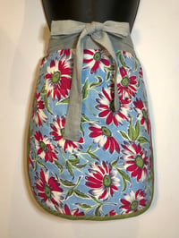 Image 2 of Happy Host Apron | Vintage Couture| Vintage Blue & Red Floral Print, StripeTrim w/ Linen Ties 