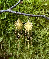 Image 2 of Garnet and Brass Triple Drop Earrings 
