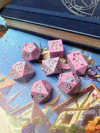Image 1 of Faery Moon Handmade Jesmonite Dice Set | Pastel Pink and Mint Dice 