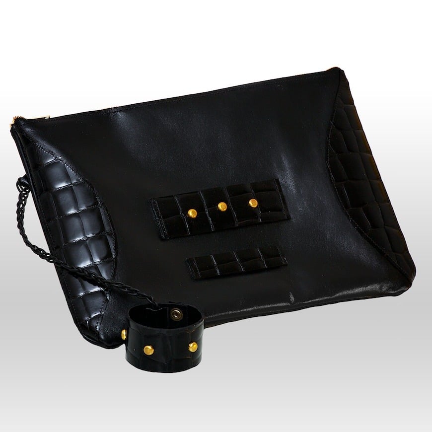 Image of Clarisse handmade leather & croco clutch - Void Black